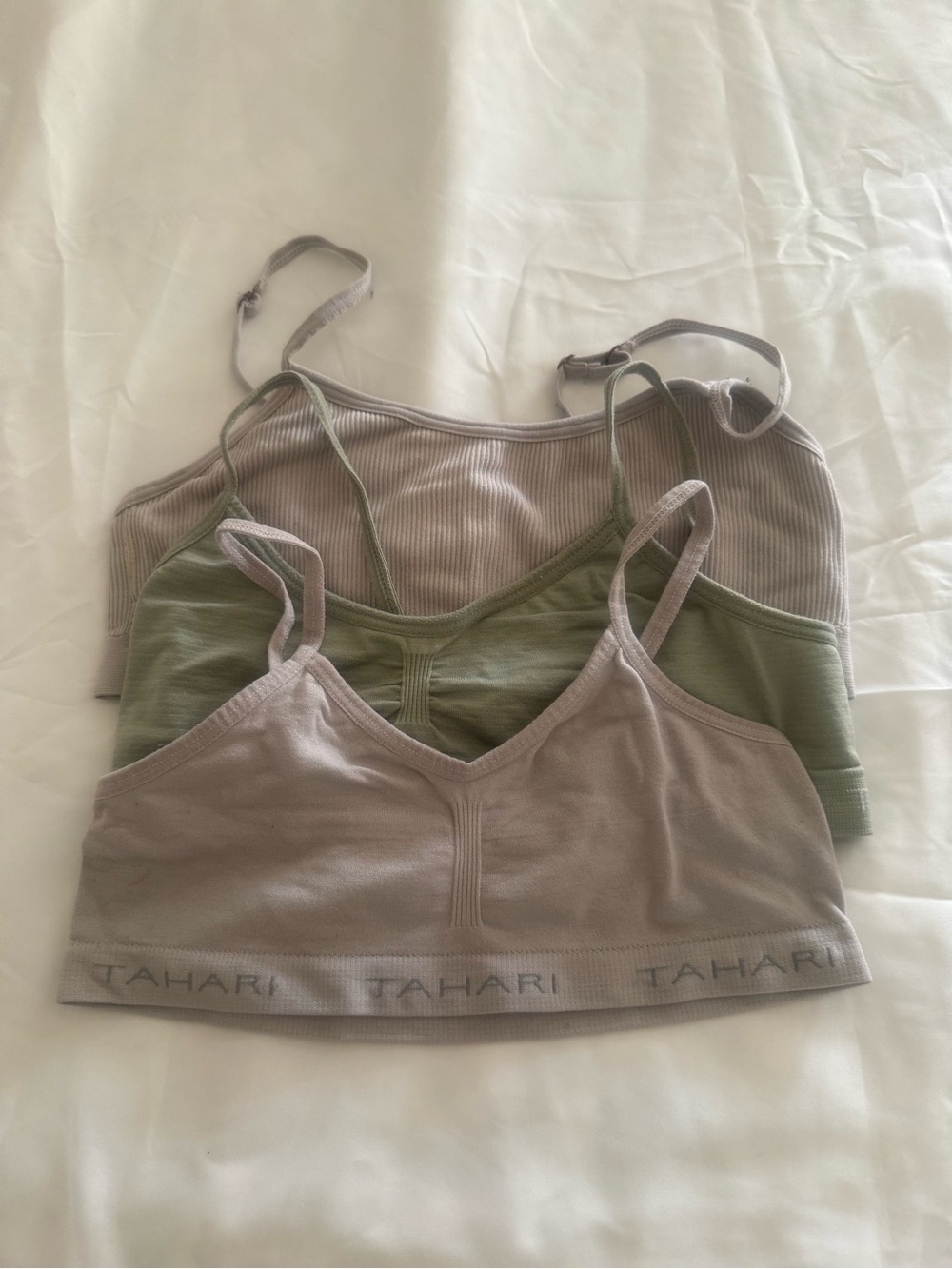 Girls Seamless Bralette 3 Pack - Taupe & Sage